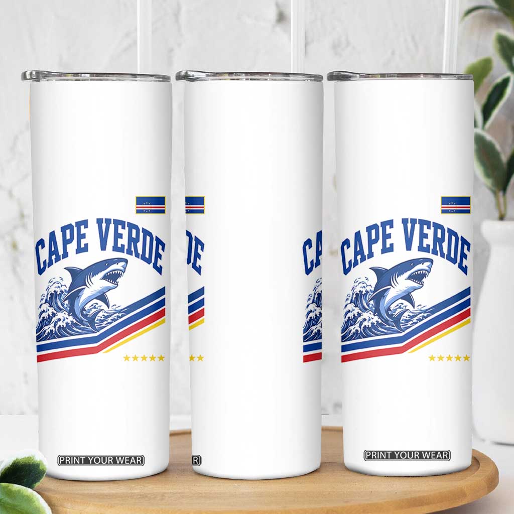 Cape Verde Blue Sharks Ocean Wave Graphic Skinny Tumbler Cabo Verde Pride Sports Fans