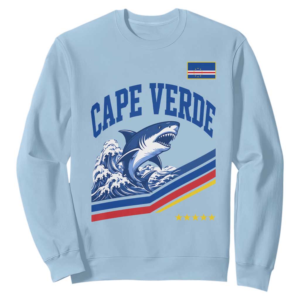 Cape Verde Blue Sharks Ocean Wave Graphic Sweatshirt Cabo Verde Pride Sports Fans