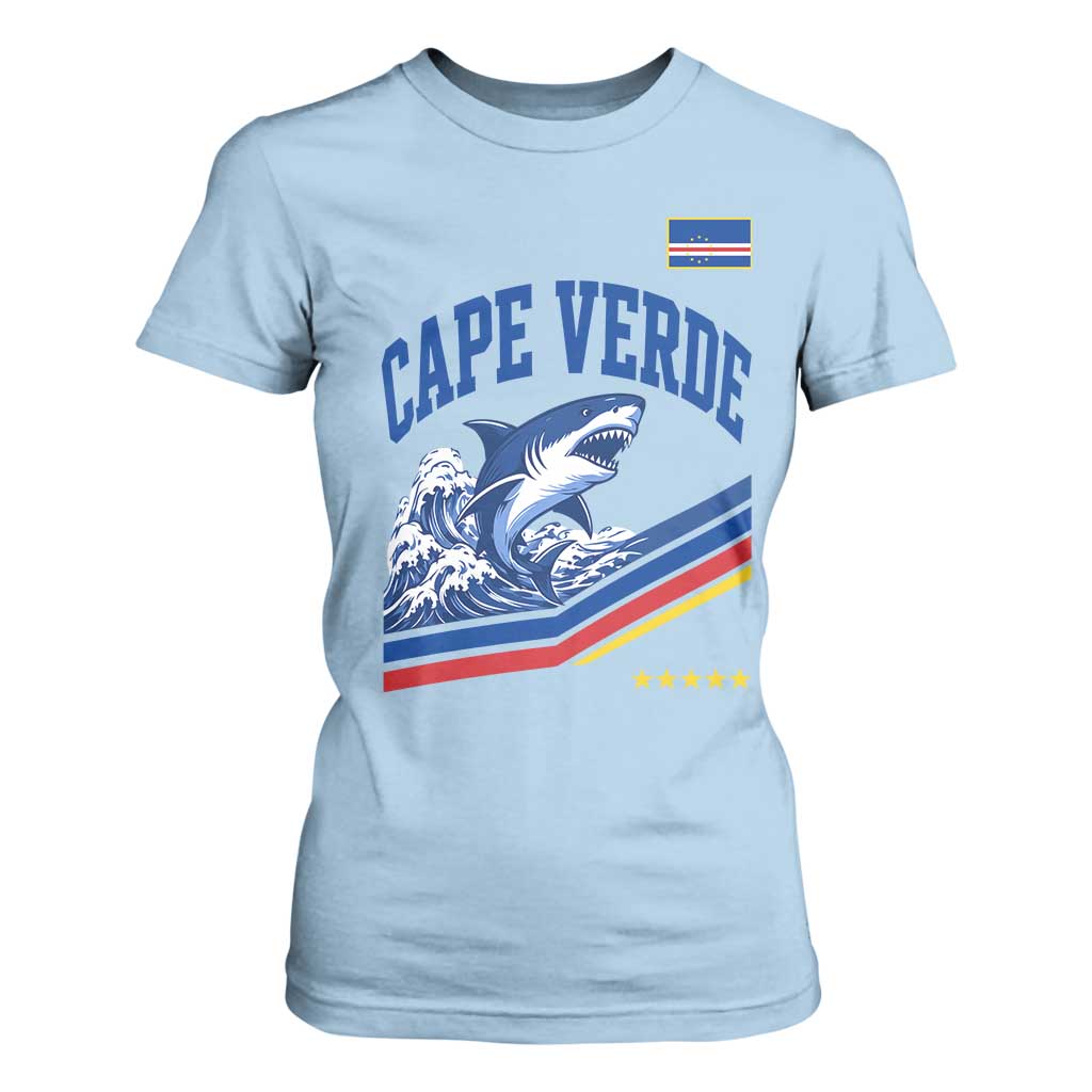 Cape Verde Blue Sharks Ocean Wave Graphic T Shirt For Women Cabo Verde Pride Sports Fans
