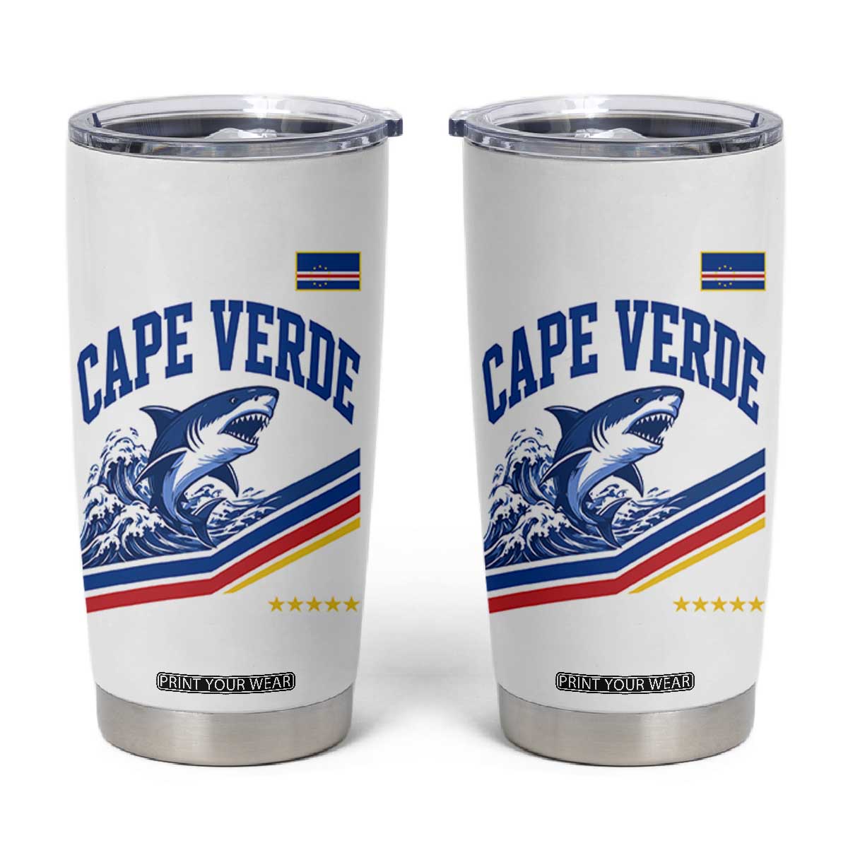 Cape Verde Blue Sharks Ocean Wave Graphic Tumbler Cup Cabo Verde Pride Sports Fans