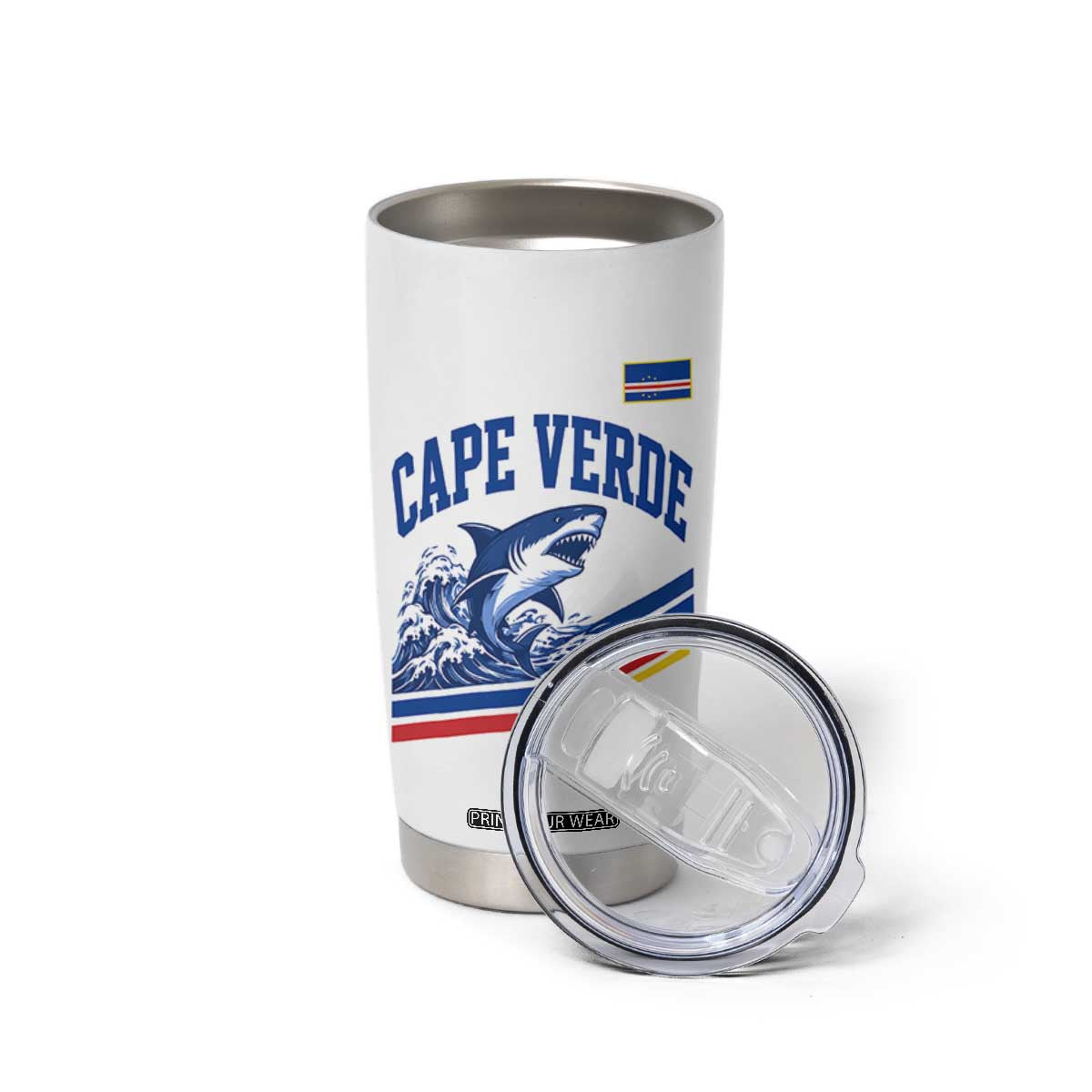 Cape Verde Blue Sharks Ocean Wave Graphic Tumbler Cup Cabo Verde Pride Sports Fans