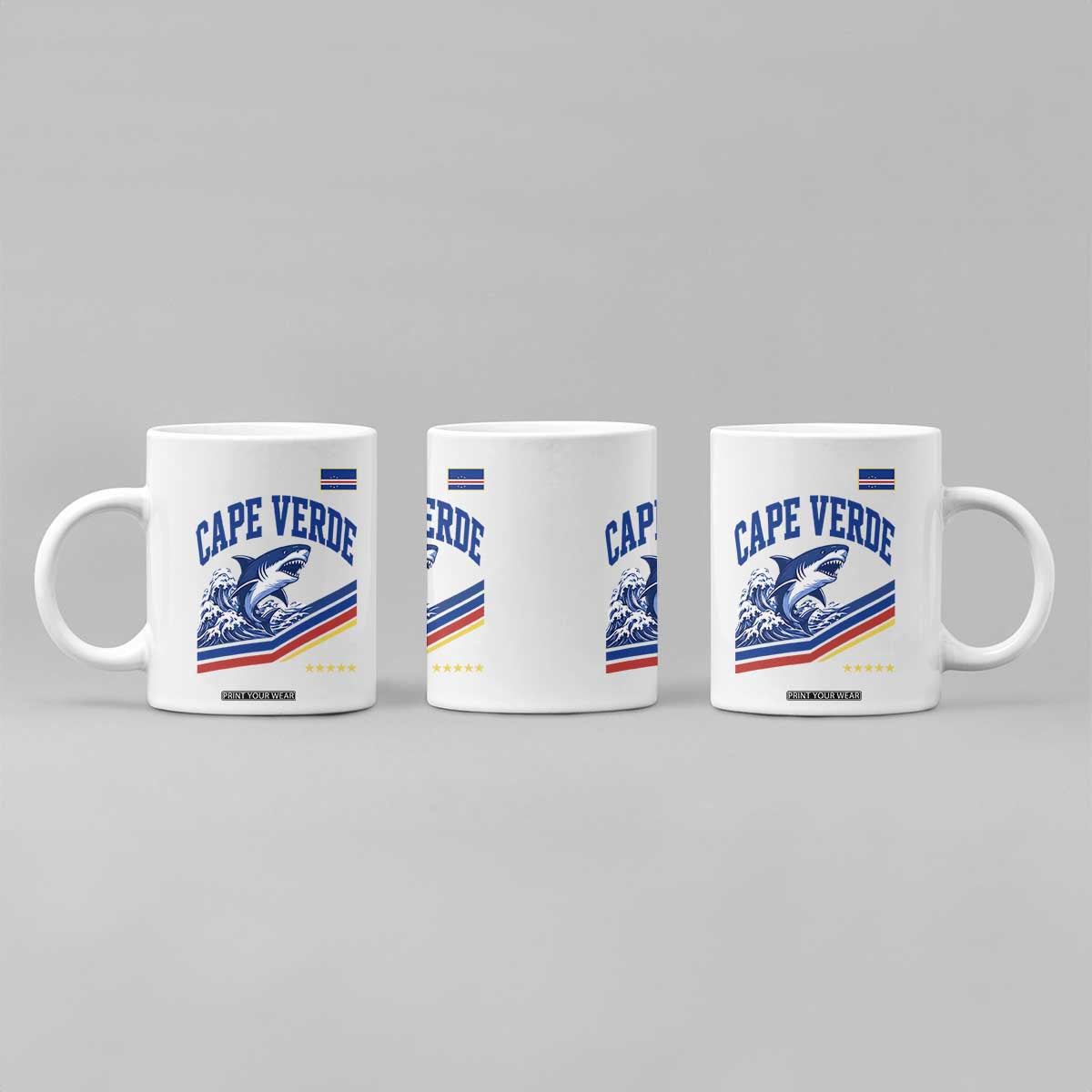 Cape Verde Blue Sharks Ocean Wave Graphic Coffee Mug Cabo Verde Pride Sports Fans