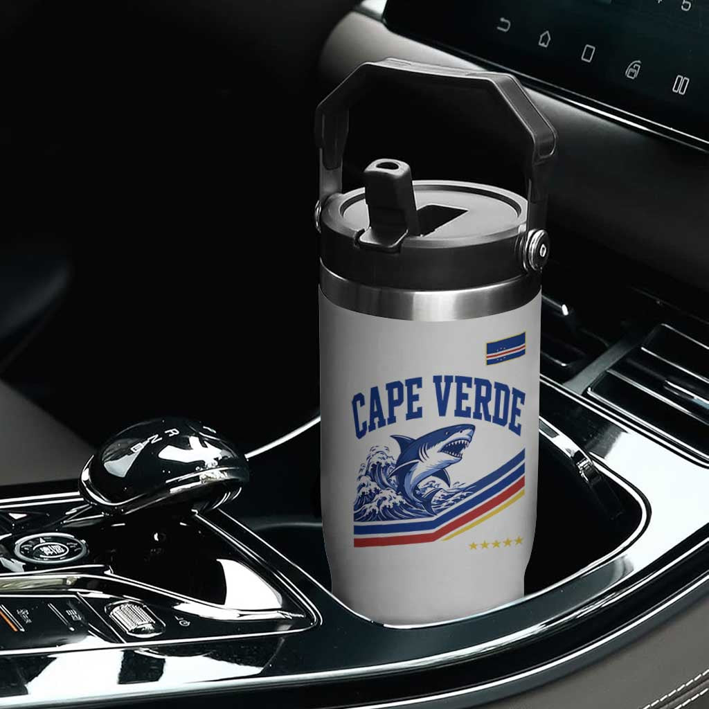 Cape Verde Blue Sharks Ocean Wave Graphic Flip Straw Tumbler Cabo Verde Pride Sports Fans