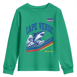 Cape Verde Blue Sharks Ocean Wave Graphic Youth Sweatshirt Cabo Verde Pride Sports Fans