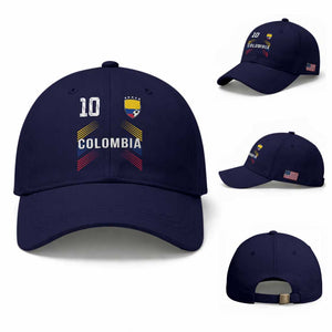 Colombia Soccer Sports Graphic Number 10 Jersey Style Baseball Cap Proud Colombian Football Fans Game Day Pride TS02 Baseball Cap Universal Fit Dark Blue Print Your Wear