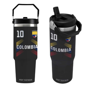 Colombia Soccer Sports Graphic Number 10 Jersey Style Flip Straw Tumbler Proud Colombian Football Fans Game Day Pride TS02 One Size: 30 oz Black Print Your Wear