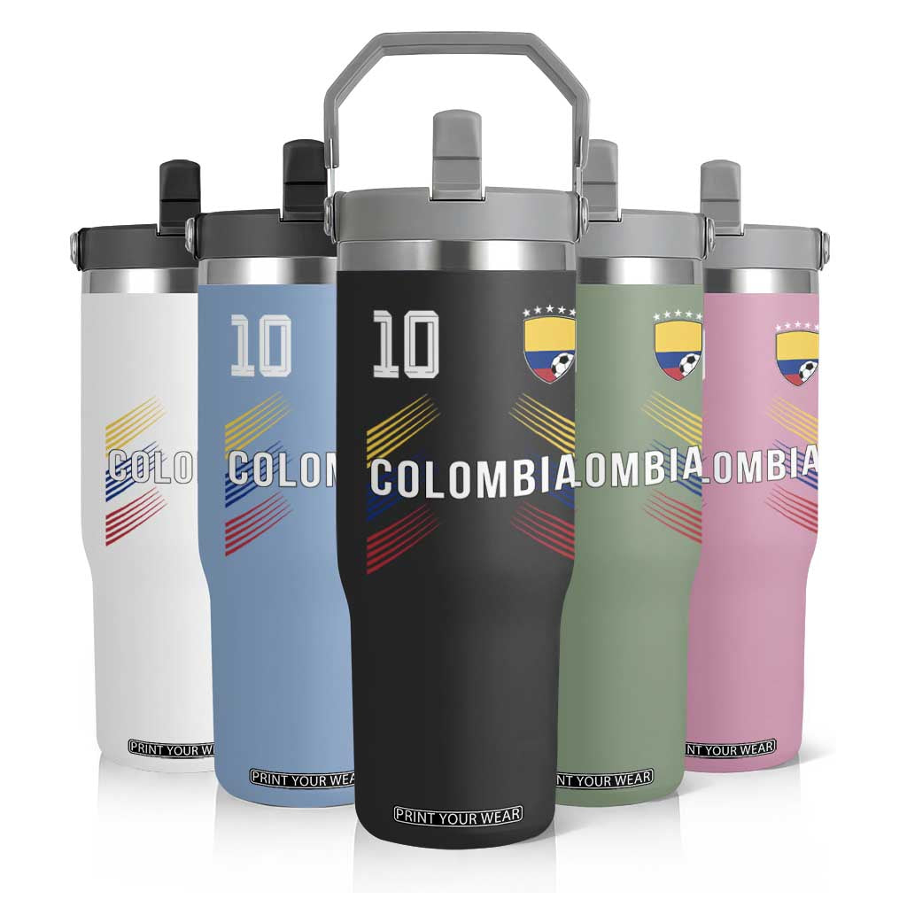 Colombia Soccer Sports Graphic Number 10 Jersey Style Flip Straw Tumbler Proud Colombian Football Fans Game Day Pride TS02 Print Your Wear