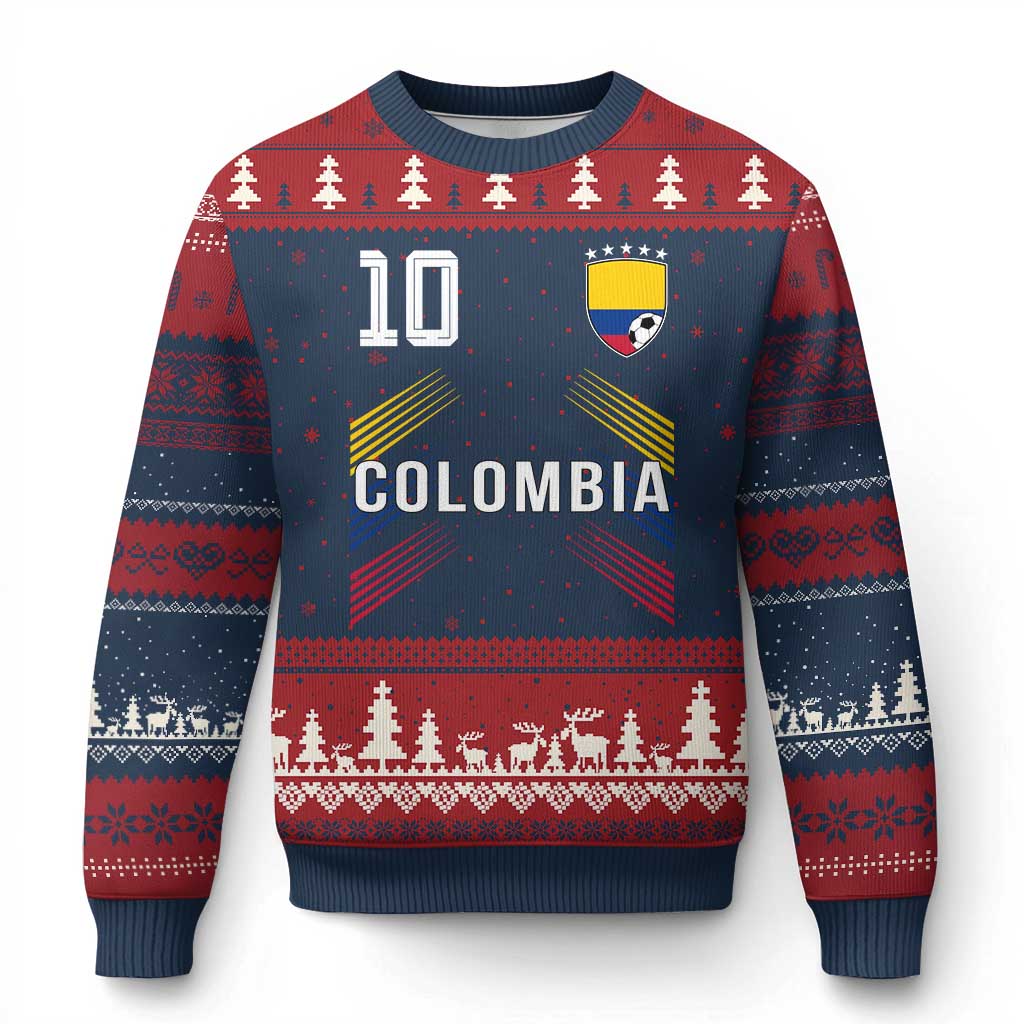 Colombia Soccer Sports Graphic Number 10 Jersey Style Ugly Christmas Sweater Proud Colombian Football Fans Game Day Pride TS02 Navy Red Print Your Wear