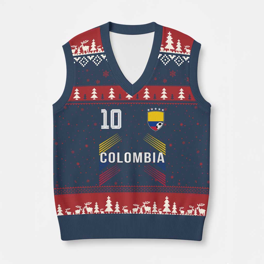 Colombia Soccer Sports Graphic Number 10 Jersey Style V-Neck Knit Sweater Vest Proud Colombian Football Fans Game Day Pride TS02 Navy Red Print Your Wear