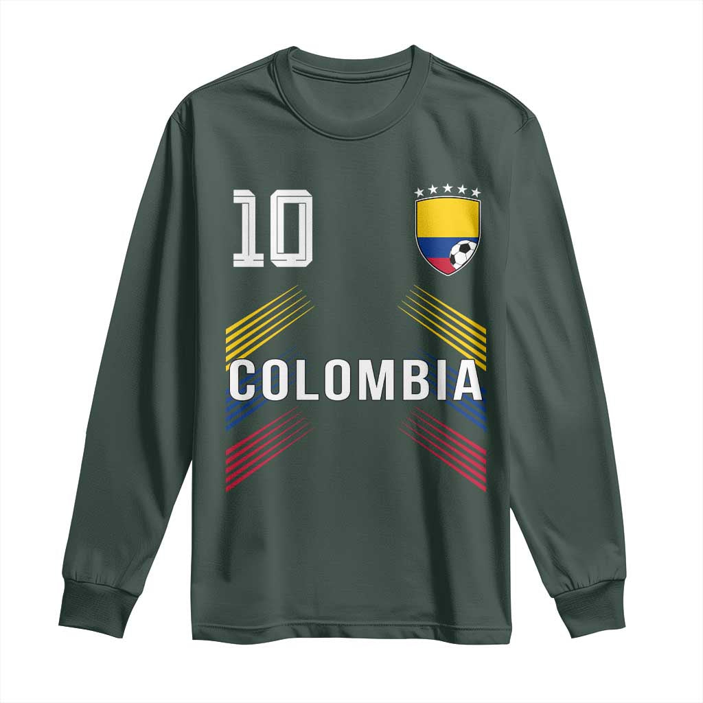 Colombia Soccer Sports Graphic Number 10 Jersey Style Long Sleeve Shirt Proud Colombian Football Fans Game Day Pride TS02 Dark Forest Green Print Your Wear