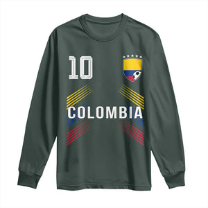 Colombia Soccer Sports Graphic Number 10 Jersey Style Long Sleeve Shirt Proud Colombian Football Fans Game Day Pride TS02 Dark Forest Green Print Your Wear