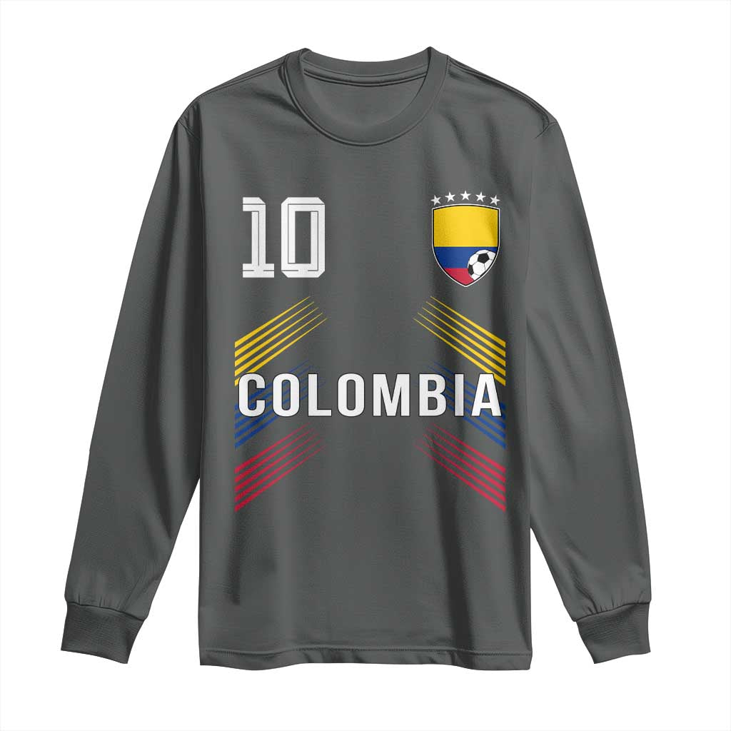 Colombia Soccer Sports Graphic Number 10 Jersey Style Long Sleeve Shirt Proud Colombian Football Fans Game Day Pride TS02 Dark Heather Print Your Wear