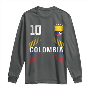 Colombia Soccer Sports Graphic Number 10 Jersey Style Long Sleeve Shirt Proud Colombian Football Fans Game Day Pride TS02 Dark Heather Print Your Wear