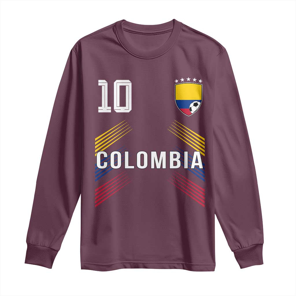 Colombia Soccer Sports Graphic Number 10 Jersey Style Long Sleeve Shirt Proud Colombian Football Fans Game Day Pride TS02 Maroon Print Your Wear