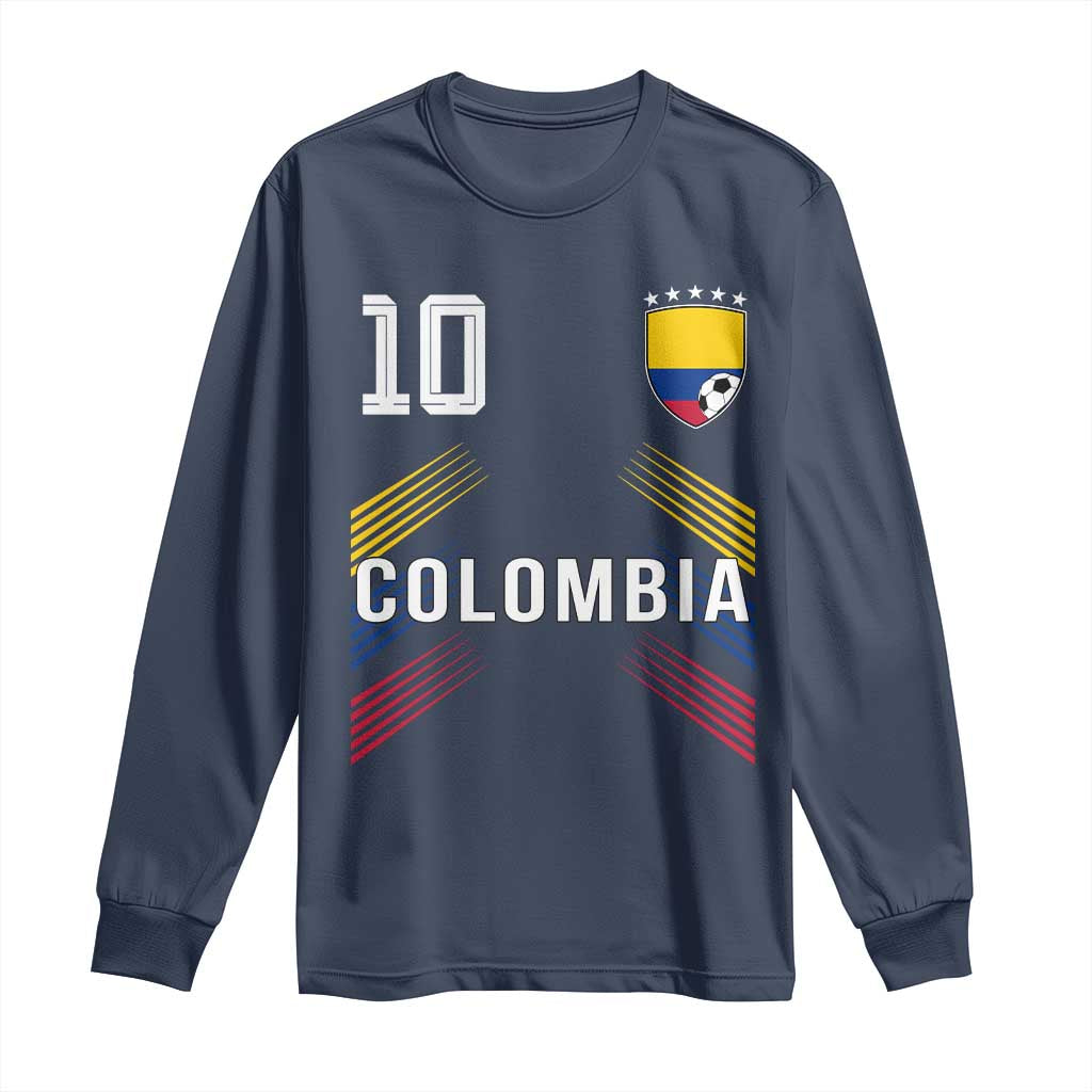 Colombia Soccer Sports Graphic Number 10 Jersey Style Long Sleeve Shirt Proud Colombian Football Fans Game Day Pride TS02 Navy Print Your Wear