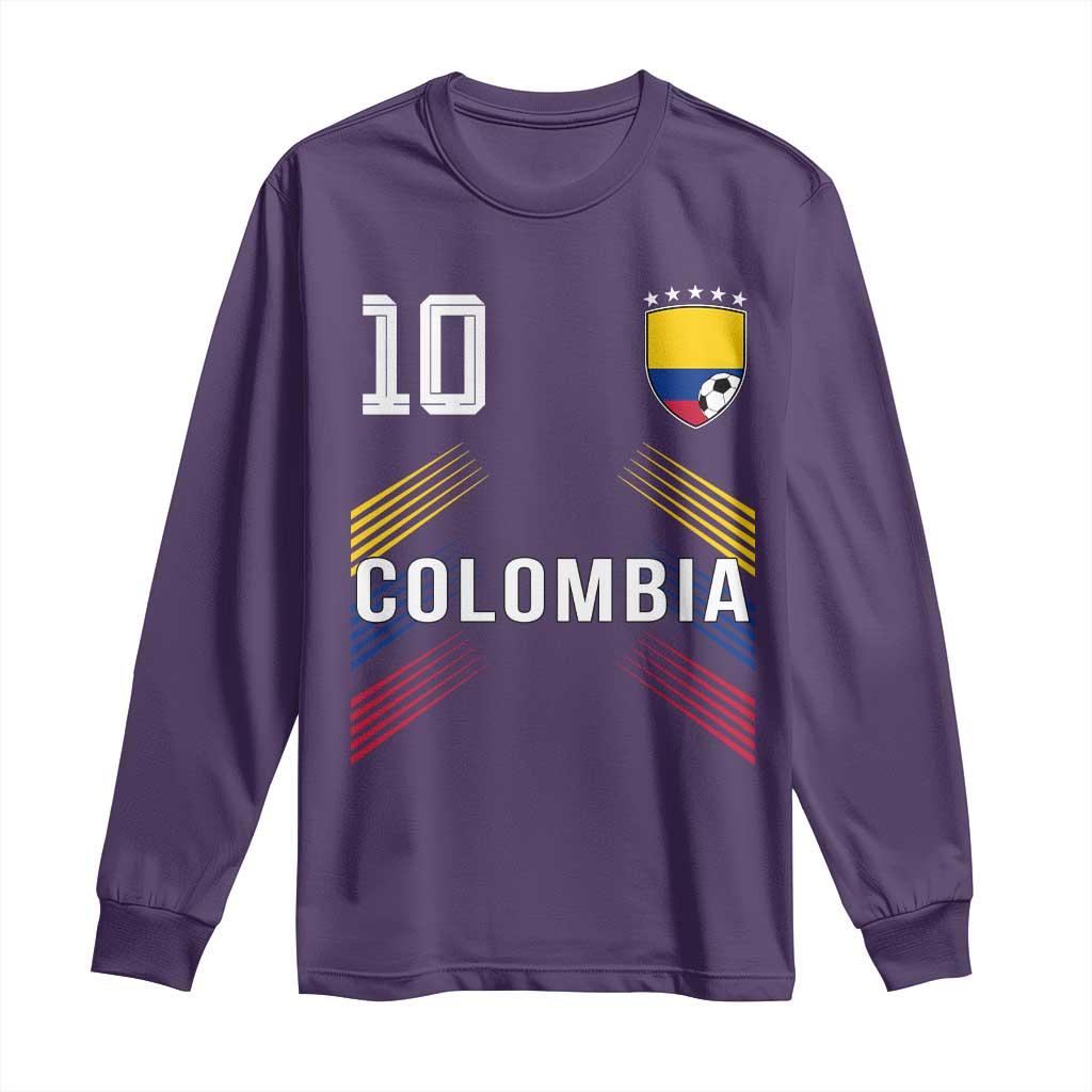 Colombia Soccer Sports Graphic Number 10 Jersey Style Long Sleeve Shirt Proud Colombian Football Fans Game Day Pride TS02 Purple Print Your Wear