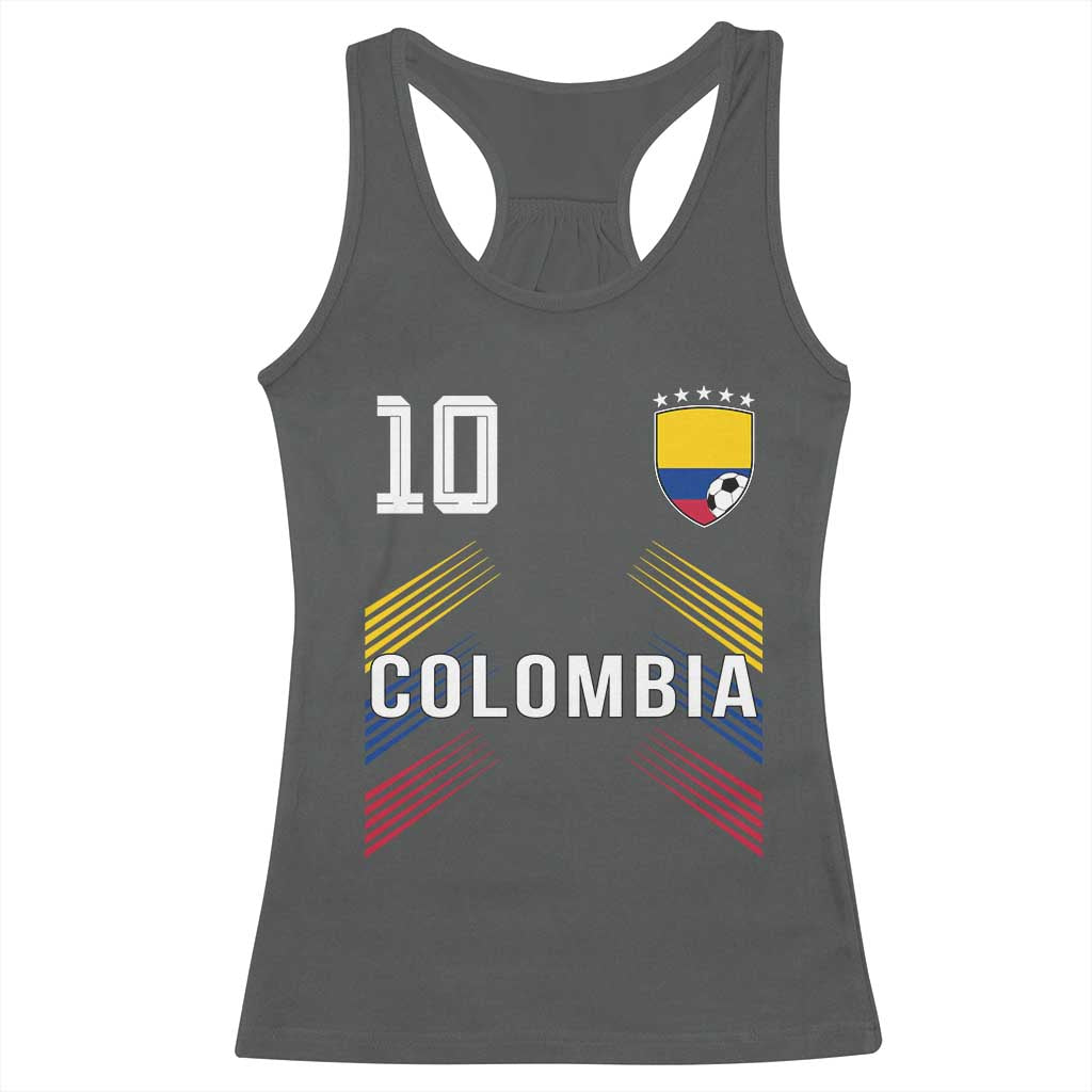 Colombia Soccer Sports Graphic Number 10 Jersey Style Racerback Tank Top Proud Colombian Football Fans Game Day Pride TS02 Dark Heather Print Your Wear