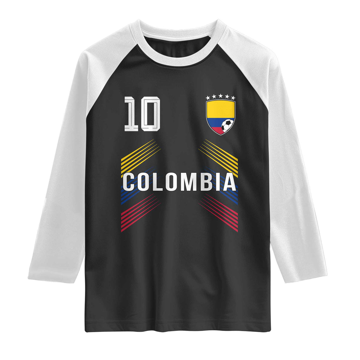 Colombia Soccer Sports Graphic Number 10 Jersey Style Raglan Shirt Proud Colombian Football Fans Game Day Pride TS02 Black White Print Your Wear