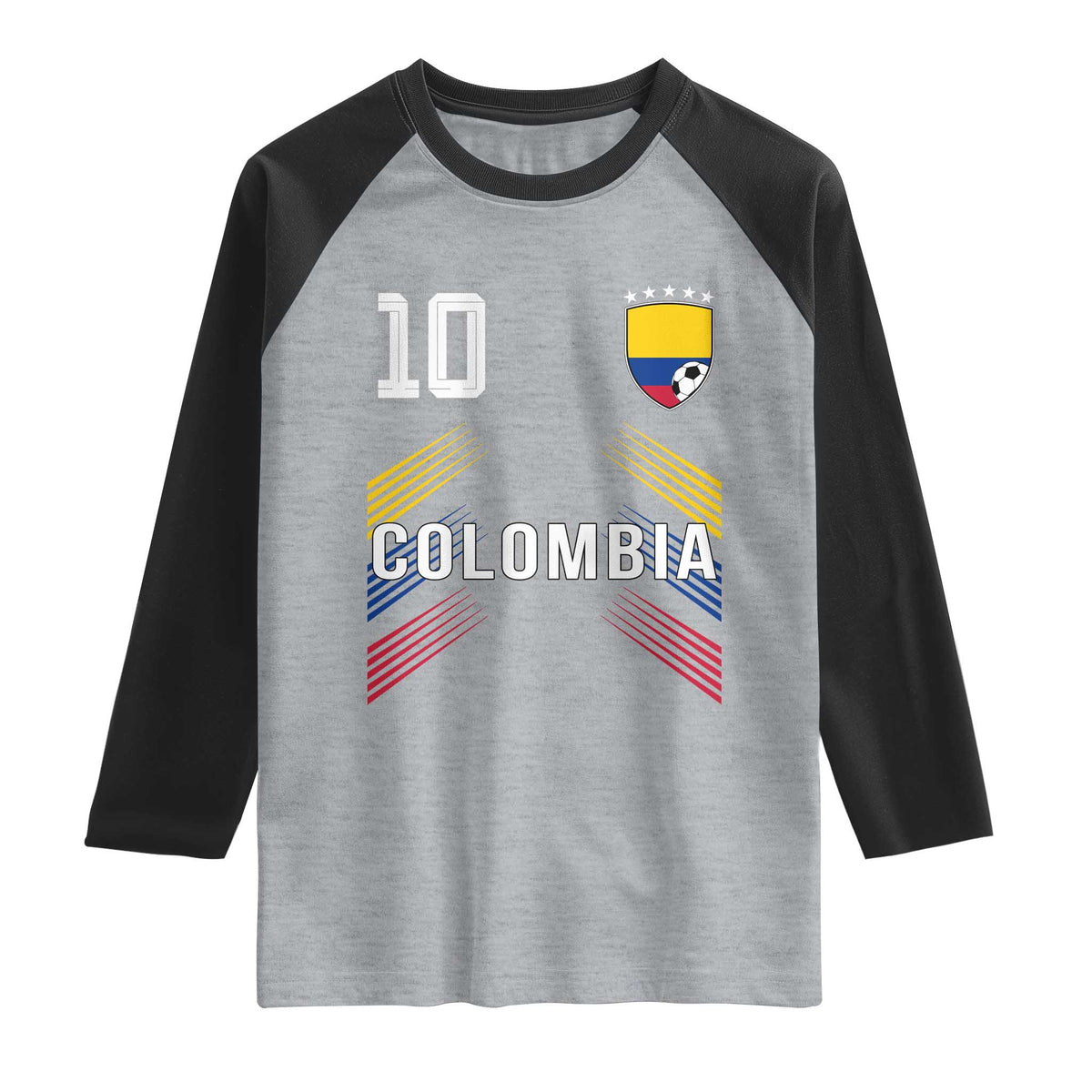 Colombia Soccer Sports Graphic Number 10 Jersey Style Raglan Shirt Proud Colombian Football Fans Game Day Pride TS02 Heather Gray Black Print Your Wear