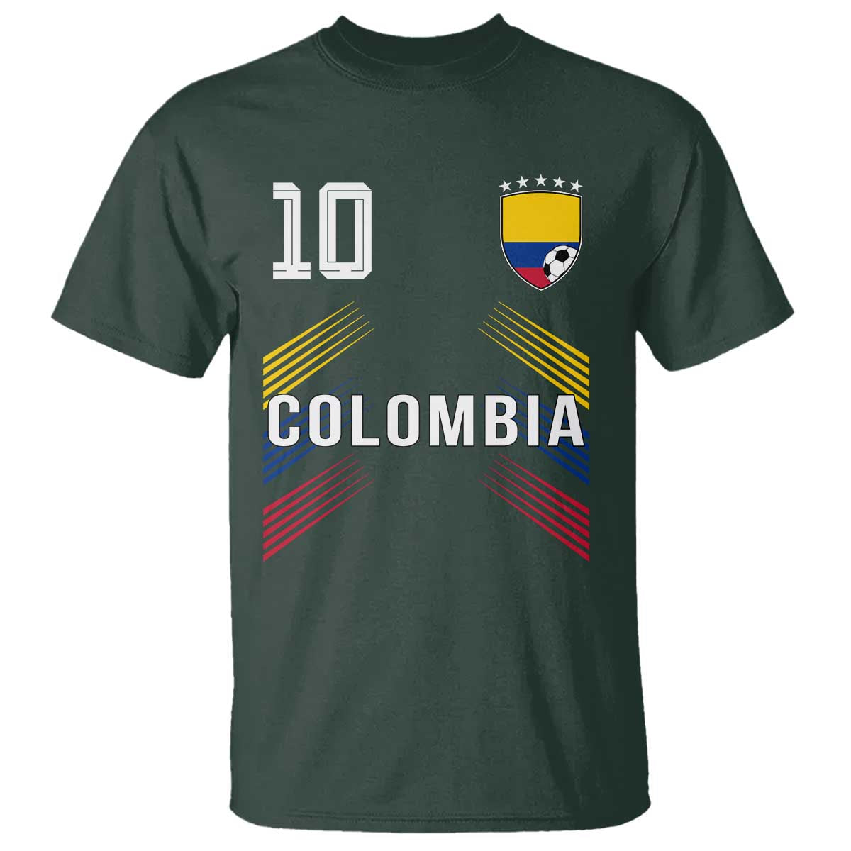 Colombia Soccer Sports Graphic Number 10 Jersey Style T Shirt Proud Colombian Football Fans Game Day Pride TS02 Dark Forest Green Print Your Wear