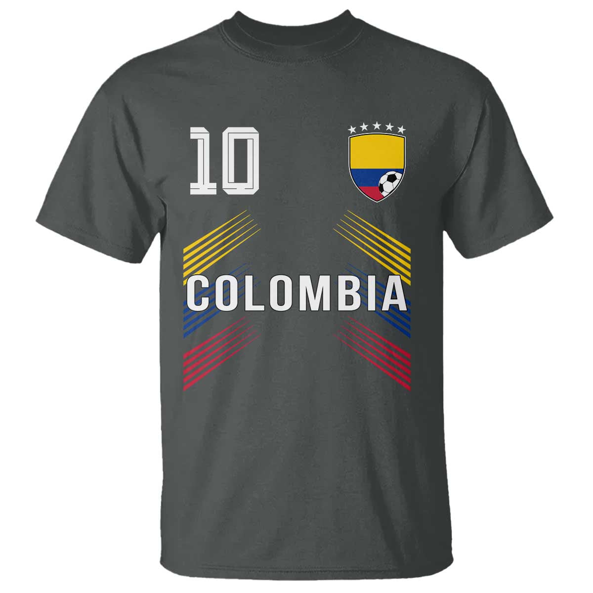 Colombia Soccer Sports Graphic Number 10 Jersey Style T Shirt Proud Colombian Football Fans Game Day Pride TS02 Dark Heather Print Your Wear