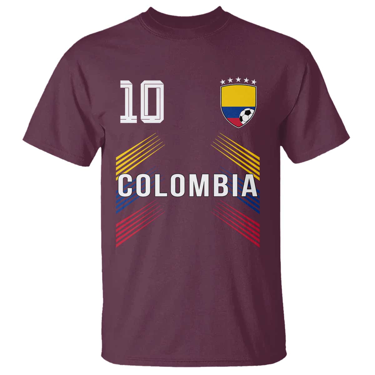 Colombia Soccer Sports Graphic Number 10 Jersey Style T Shirt Proud Colombian Football Fans Game Day Pride TS02 Maroon Print Your Wear