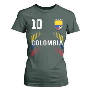Colombia Soccer Sports Graphic Number 10 Jersey Style T Shirt For Women Proud Colombian Football Fans Game Day Pride TS02 Dark Forest Green Print Your Wear