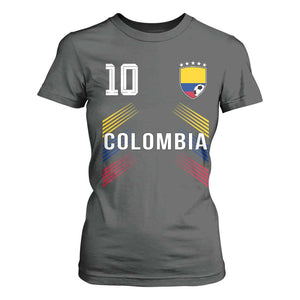 Colombia Soccer Sports Graphic Number 10 Jersey Style T Shirt For Women Proud Colombian Football Fans Game Day Pride TS02 Dark Heather Print Your Wear