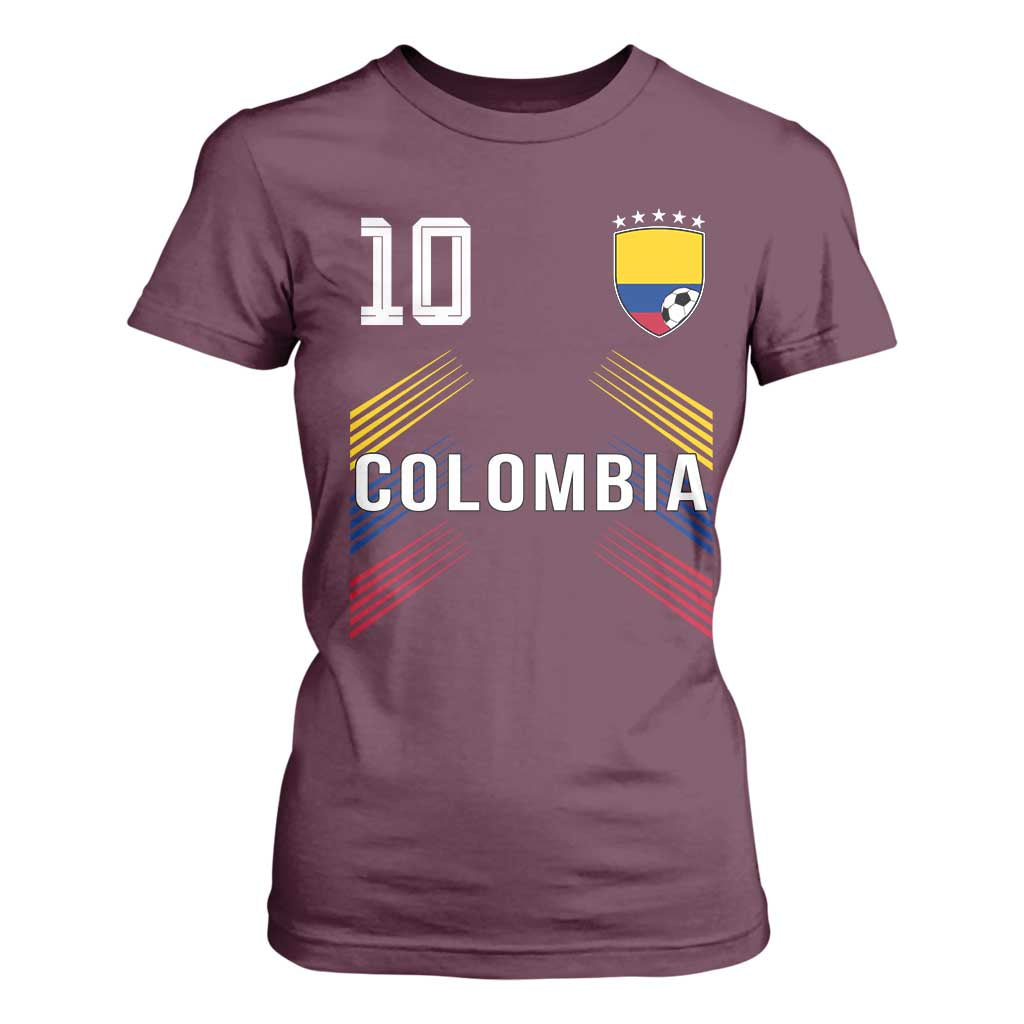 Colombia Soccer Sports Graphic Number 10 Jersey Style T Shirt For Women Proud Colombian Football Fans Game Day Pride TS02 Maroon Print Your Wear