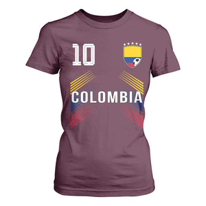 Colombia Soccer Sports Graphic Number 10 Jersey Style T Shirt For Women Proud Colombian Football Fans Game Day Pride TS02 Maroon Print Your Wear