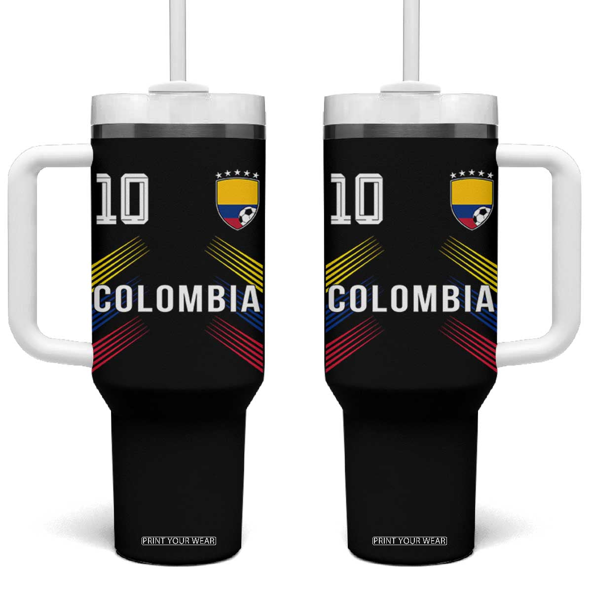 Colombia Soccer Sports Graphic Number 10 Jersey Style Tumbler With Handle Proud Colombian Football Fans Game Day Pride TS02 One Size: 40 oz Black Print Your Wear