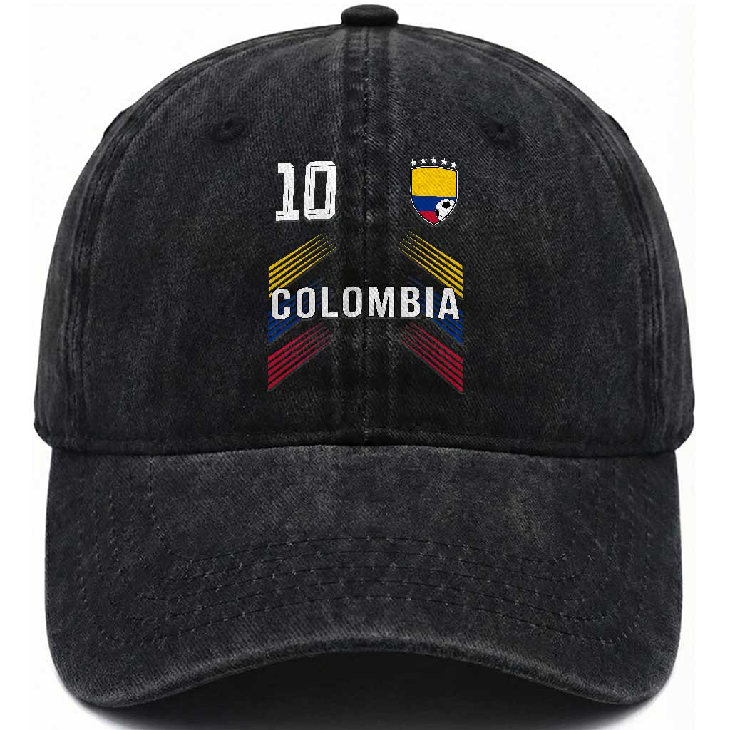 Colombia Soccer Sports Graphic Number 10 Jersey Style Washed Cotton Baseball Cap Proud Colombian Football Fans Game Day Pride TS02 Print Your Wear