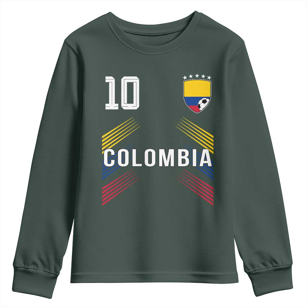 Colombia Soccer Sports Graphic Number 10 Jersey Style Youth Sweatshirt Proud Colombian Football Fans Game Day Pride TS02 Dark Forest Green Print Your Wear