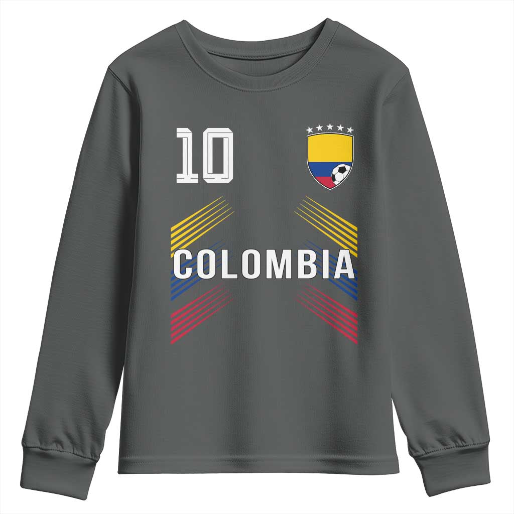 Colombia Soccer Sports Graphic Number 10 Jersey Style Youth Sweatshirt Proud Colombian Football Fans Game Day Pride TS02 Dark Heather Print Your Wear