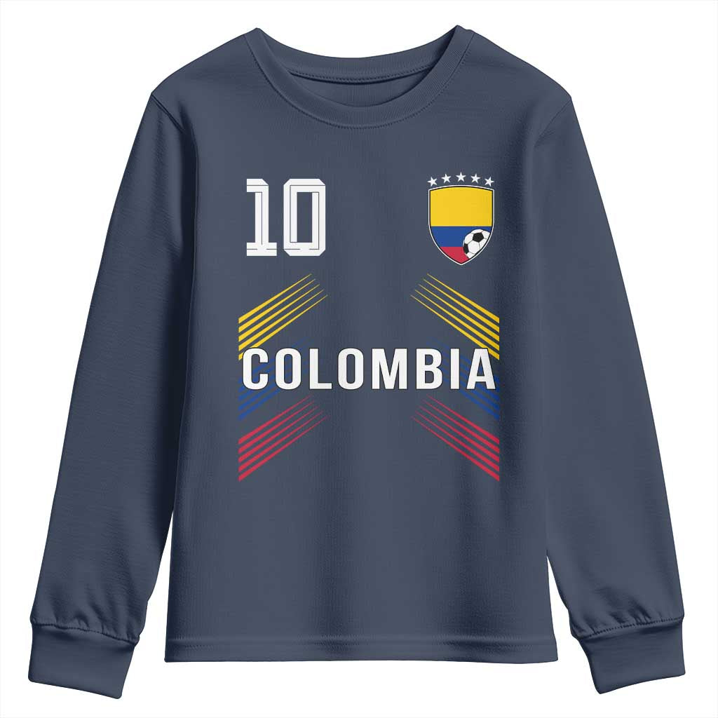 Colombia Soccer Sports Graphic Number 10 Jersey Style Youth Sweatshirt Proud Colombian Football Fans Game Day Pride TS02 Navy Print Your Wear