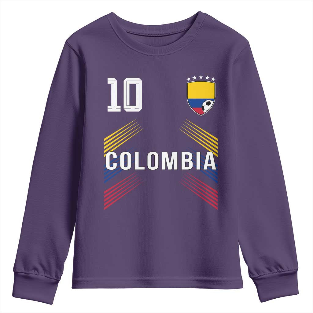 Colombia Soccer Sports Graphic Number 10 Jersey Style Youth Sweatshirt Proud Colombian Football Fans Game Day Pride TS02 Purple Print Your Wear
