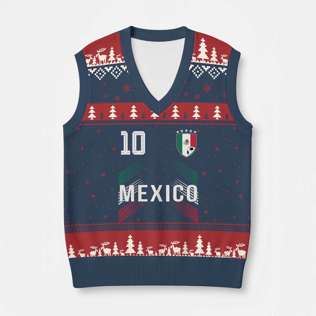 Mexico Soccer Sports Graphic Number 10 Jersey Style V-Neck Knit Sweater Vest Proud Mexican Football Fans Game Day Pride TS02 Navy Red Print Your Wear