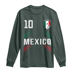 Mexico Soccer Sports Graphic Number 10 Jersey Style Long Sleeve Shirt Proud Mexican Football Fans Game Day Pride TS02 Dark Forest Green Print Your Wear