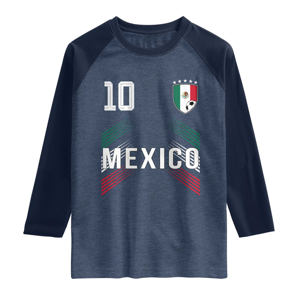 Mexico Soccer Sports Graphic Number 10 Jersey Style Raglan Shirt Proud Mexican Football Fans Game Day Pride TS02 Heather Denim Navy Print Your Wear
