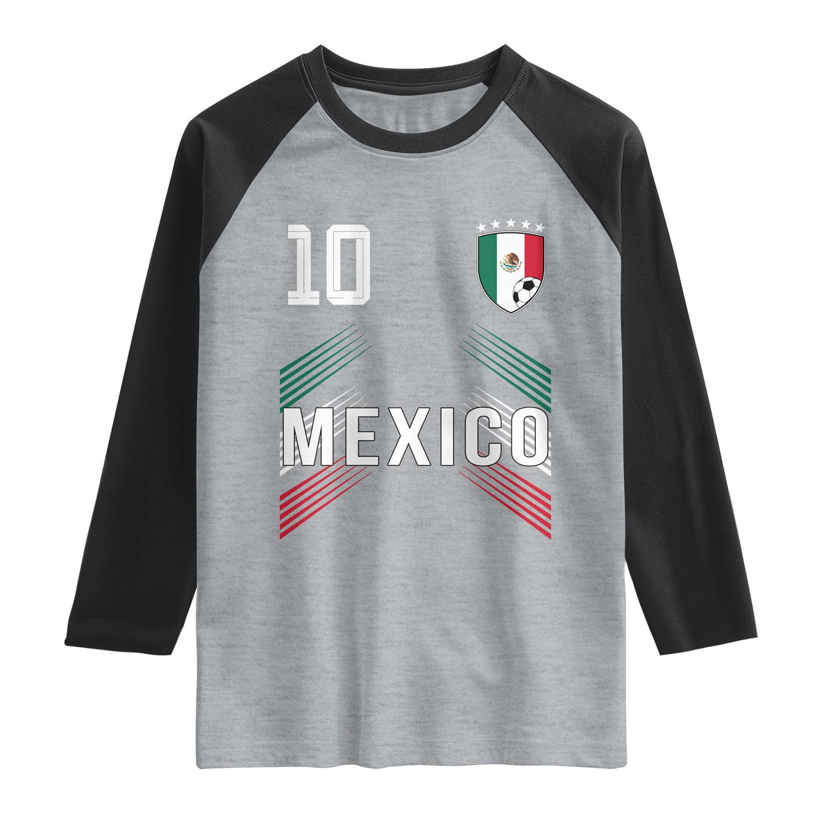 Mexico Soccer Sports Graphic Number 10 Jersey Style Raglan Shirt Proud Mexican Football Fans Game Day Pride TS02 Heather Gray Black Print Your Wear