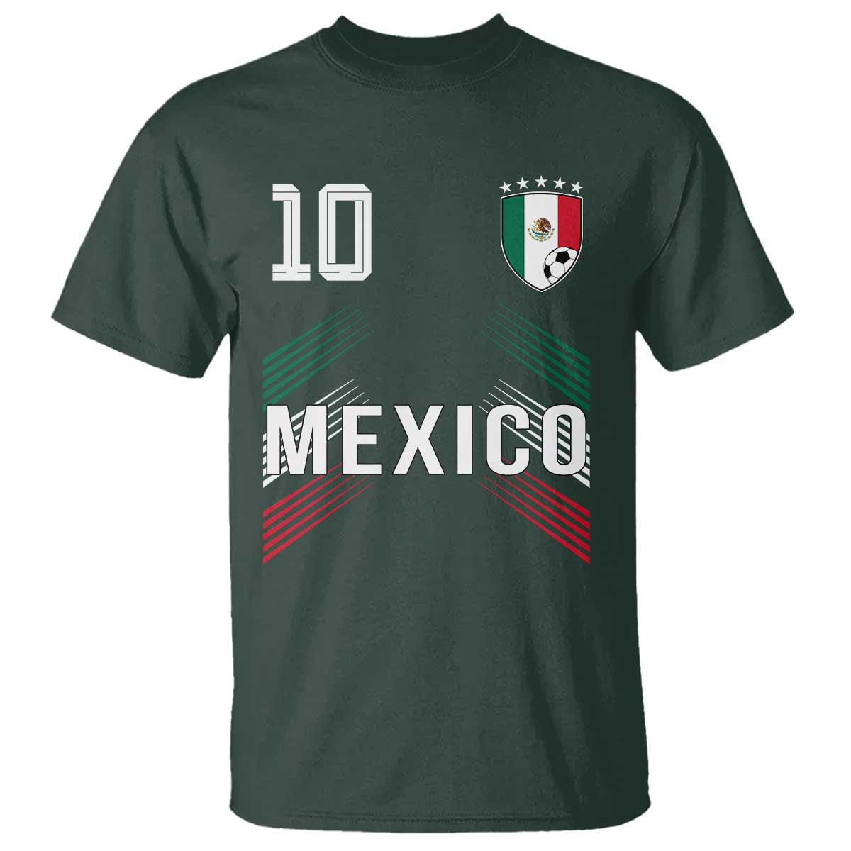 Mexico Soccer Sports Graphic Number 10 Jersey Style T Shirt Proud Mexican Football Fans Game Day Pride TS02 Dark Forest Green Print Your Wear