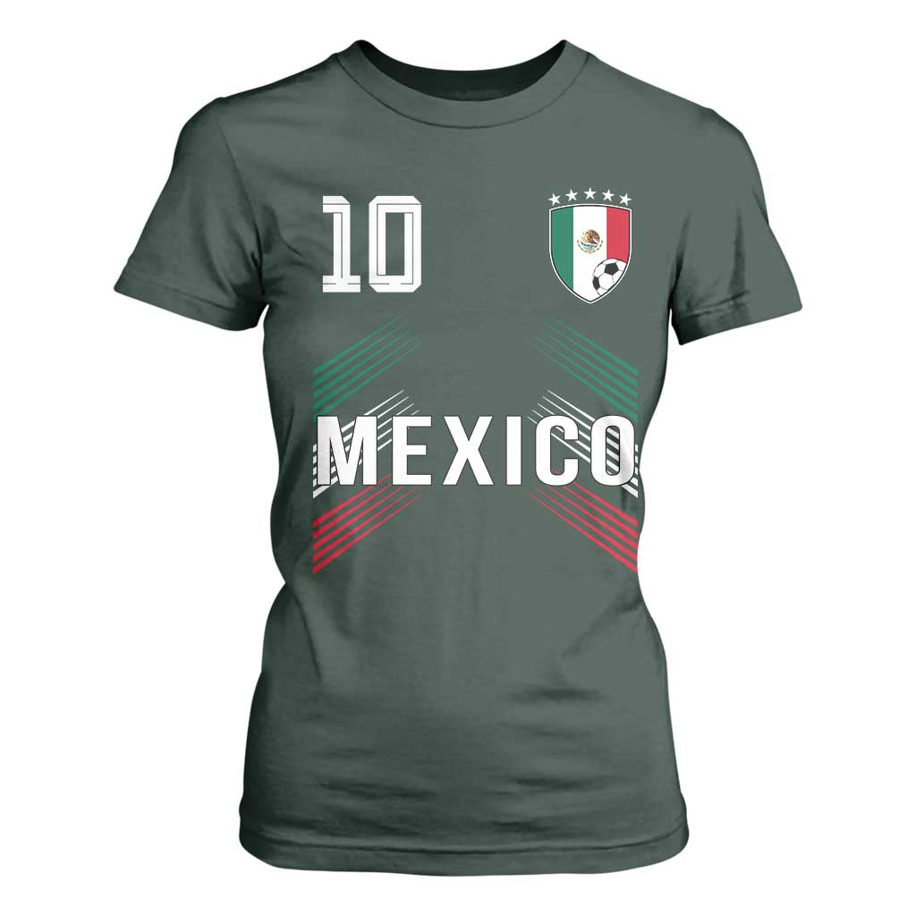Mexico Soccer Sports Graphic Number 10 Jersey Style T Shirt For Women Proud Mexican Football Fans Game Day Pride TS02 Dark Forest Green Print Your Wear