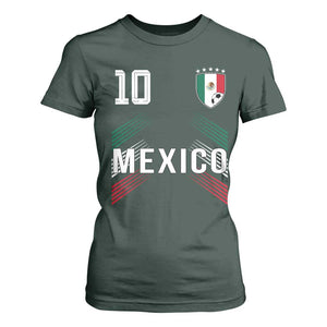 Mexico Soccer Sports Graphic Number 10 Jersey Style T Shirt For Women Proud Mexican Football Fans Game Day Pride TS02 Dark Forest Green Print Your Wear