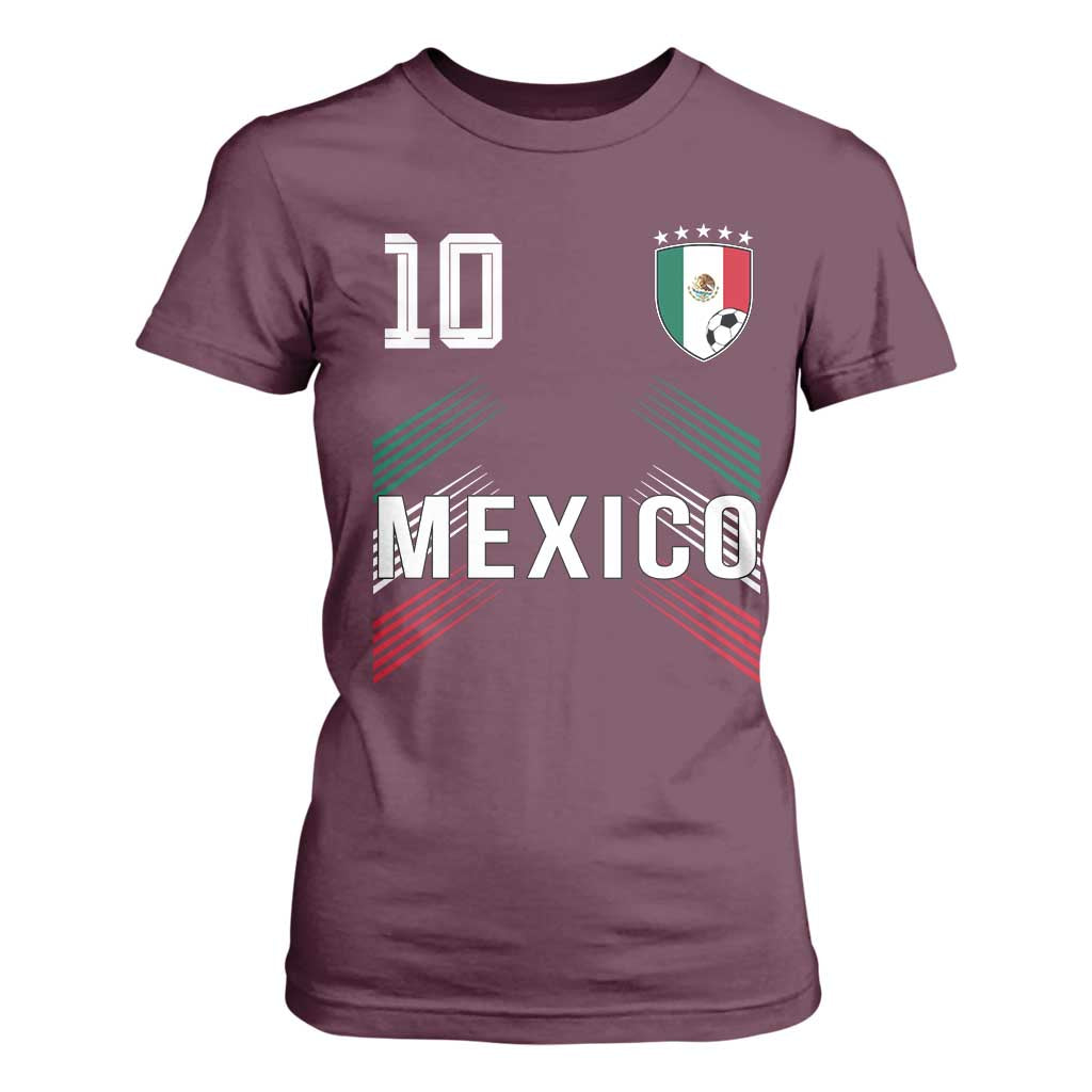 Mexico Soccer Sports Graphic Number 10 Jersey Style T Shirt For Women Proud Mexican Football Fans Game Day Pride TS02 Maroon Print Your Wear