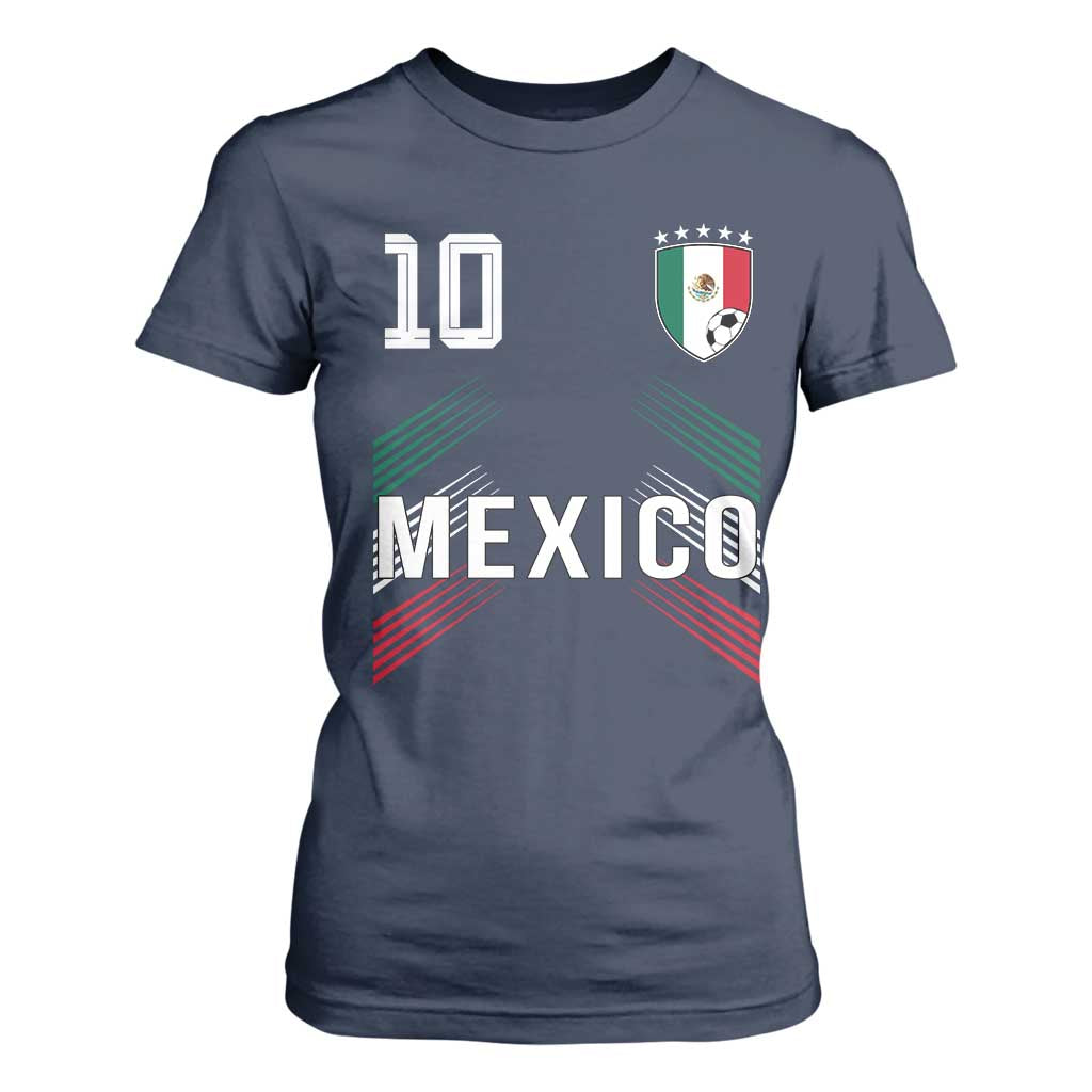 Mexico Soccer Sports Graphic Number 10 Jersey Style T Shirt For Women Proud Mexican Football Fans Game Day Pride TS02 Navy Print Your Wear