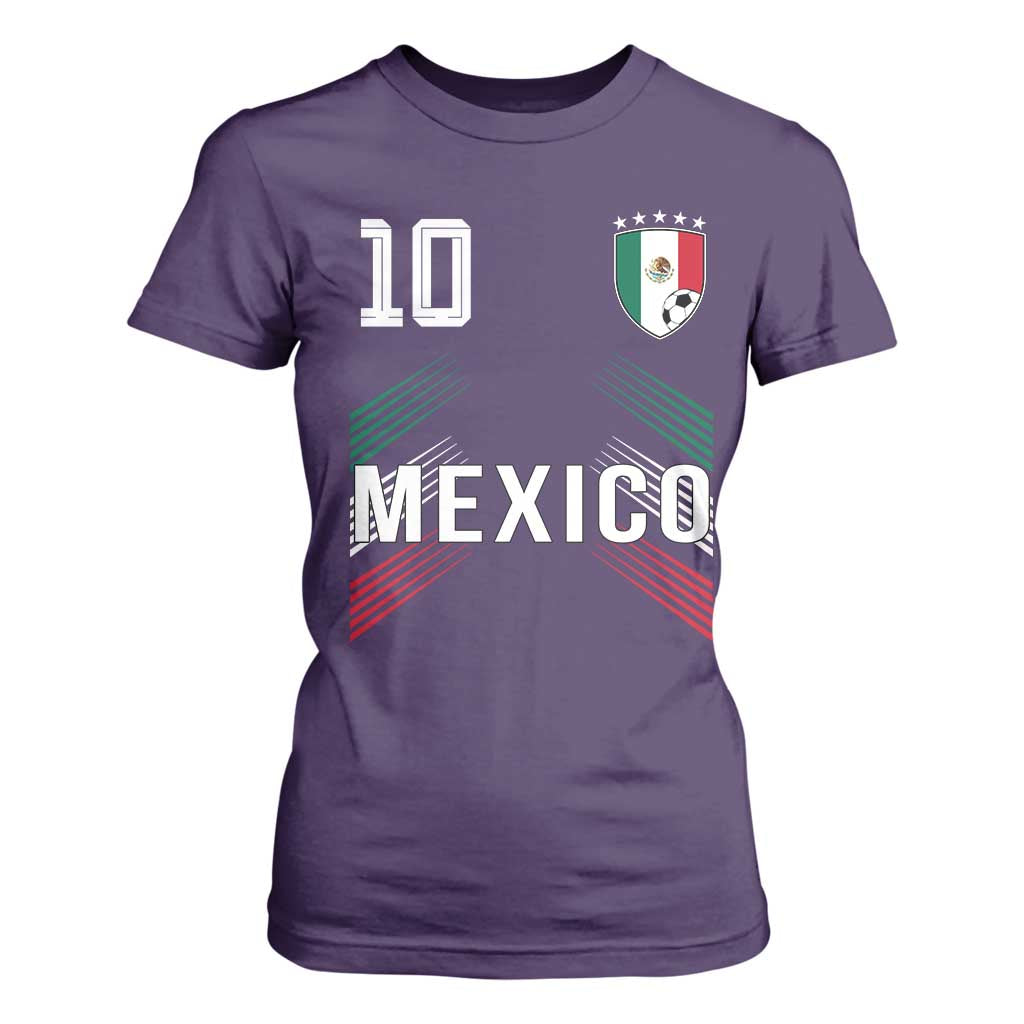 Mexico Soccer Sports Graphic Number 10 Jersey Style T Shirt For Women Proud Mexican Football Fans Game Day Pride TS02 Purple Print Your Wear