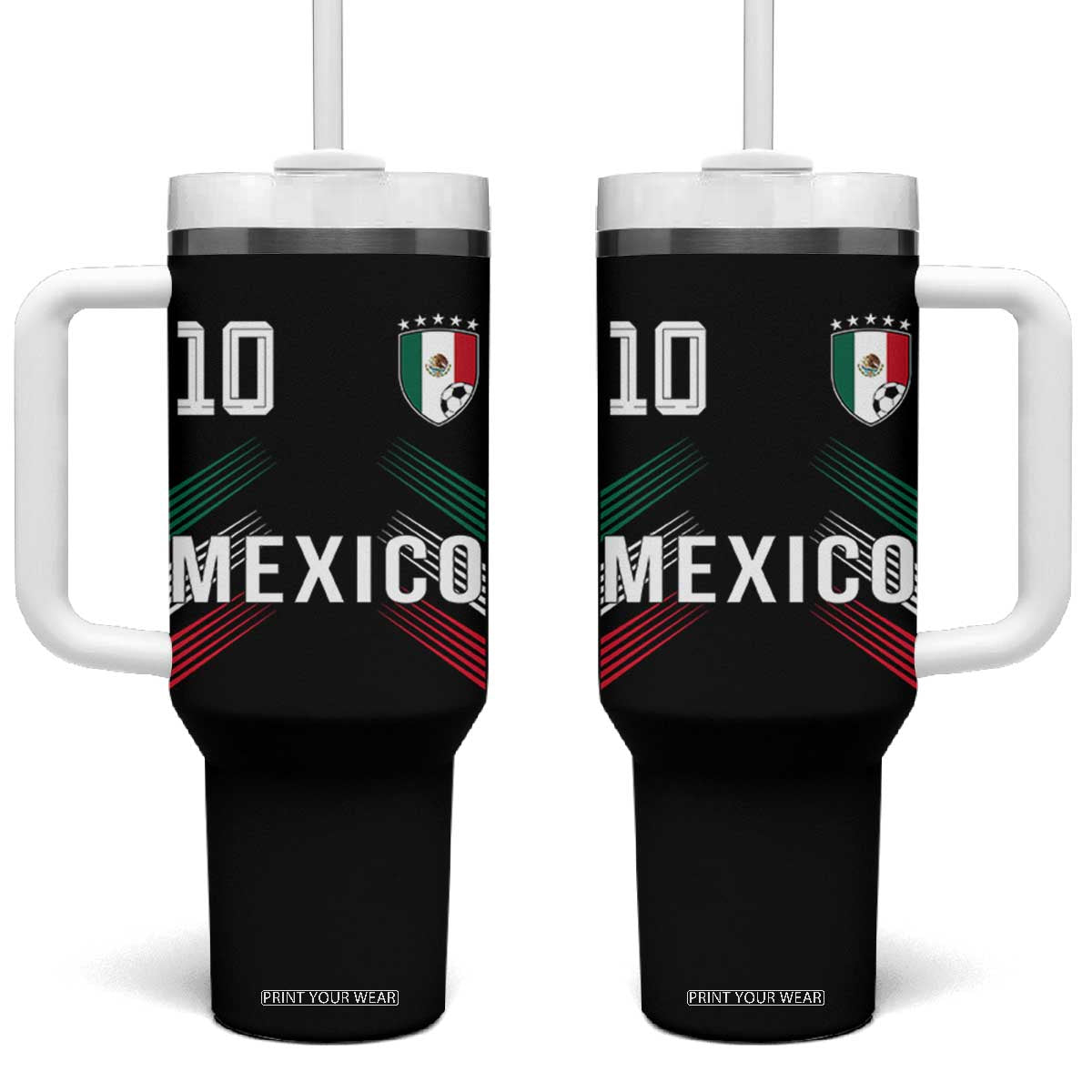 Mexico Soccer Sports Graphic Number 10 Jersey Style Tumbler With Handle Proud Mexican Football Fans Game Day Pride TS02 One Size: 40 oz Black Print Your Wear