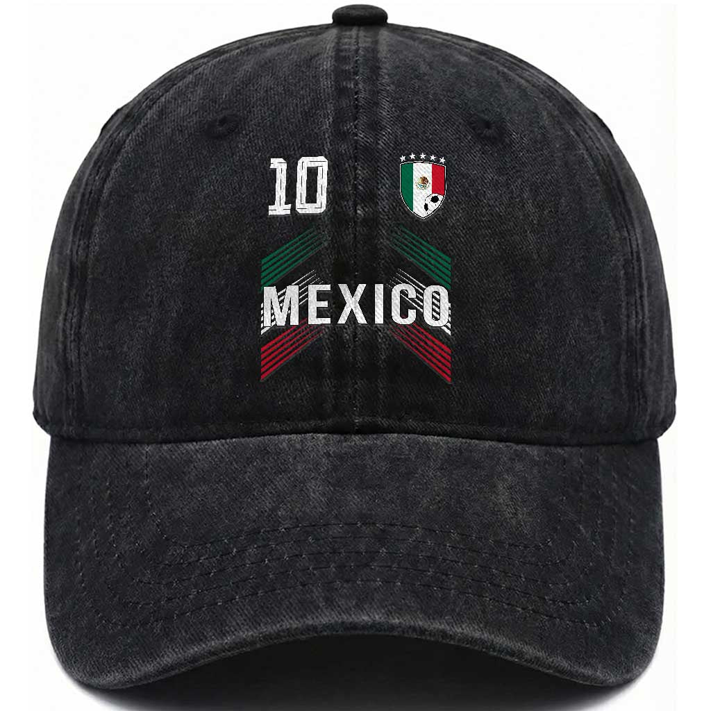Mexico Soccer Sports Graphic Number 10 Jersey Style Washed Cotton Baseball Cap Proud Mexican Football Fans Game Day Pride TS02 Print Your Wear