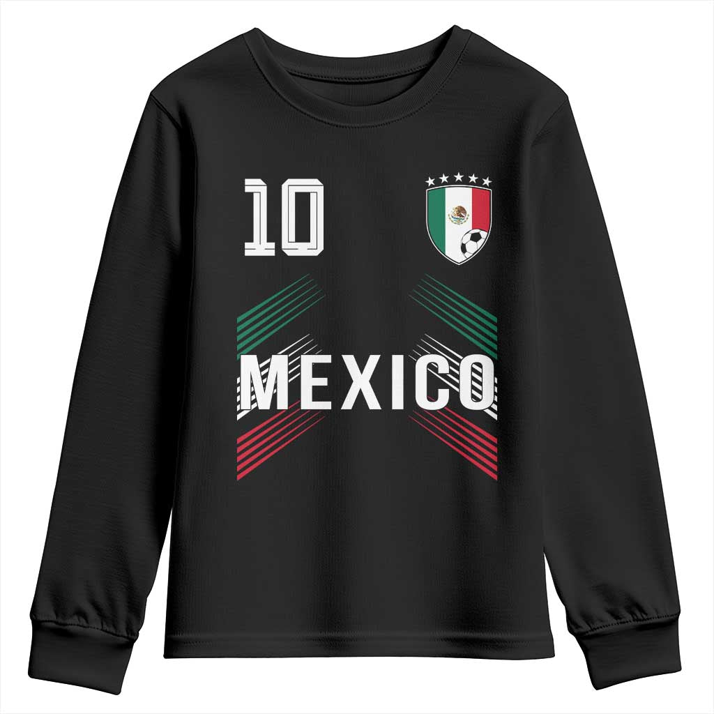Mexico Soccer Sports Graphic Number 10 Jersey Style Youth Sweatshirt Proud Mexican Football Fans Game Day Pride TS02 Black Print Your Wear