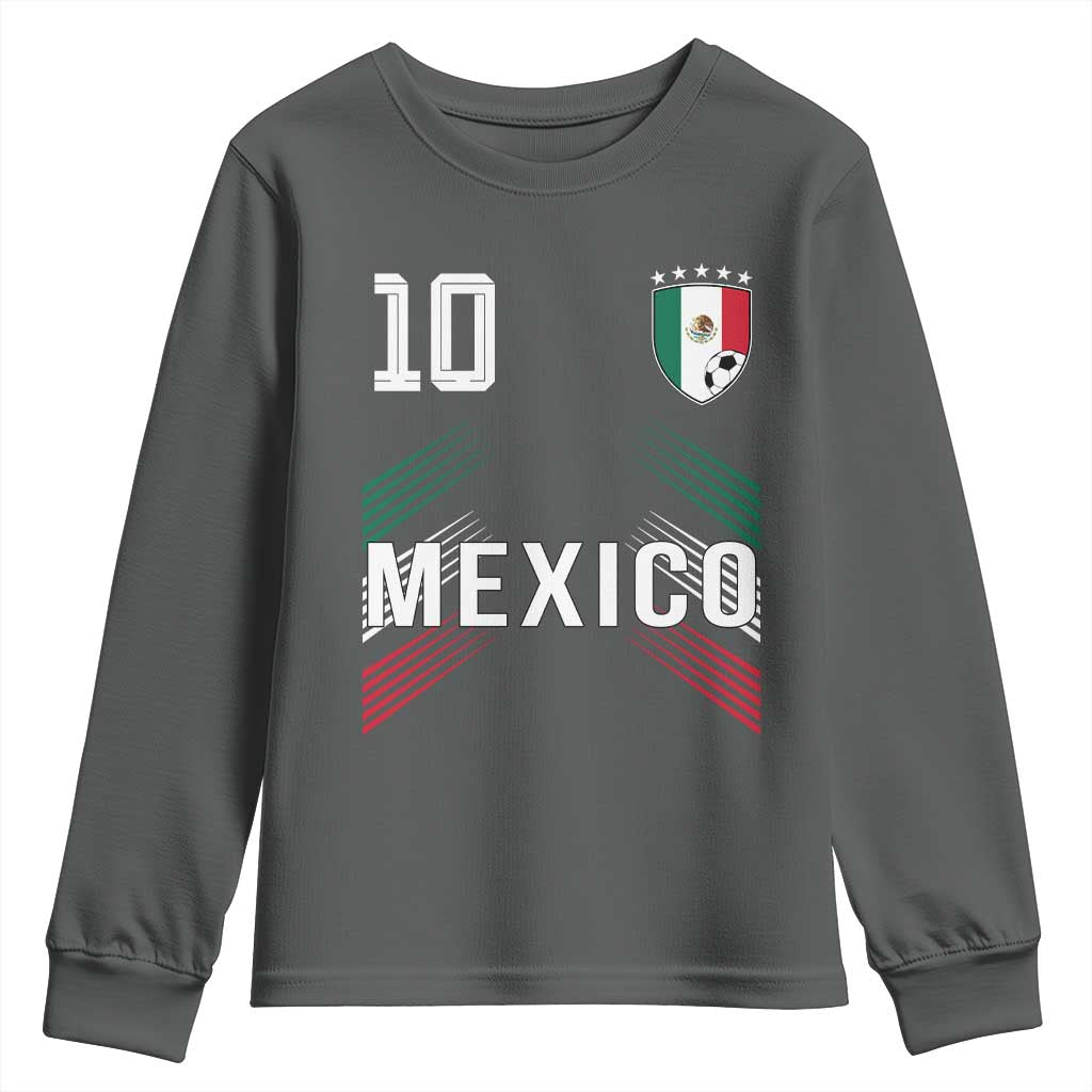 Mexico Soccer Sports Graphic Number 10 Jersey Style Youth Sweatshirt Proud Mexican Football Fans Game Day Pride TS02 Dark Heather Print Your Wear